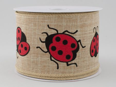 2.5  Big Ladybugs Ribbon: Natural (10 Yards) Cheap