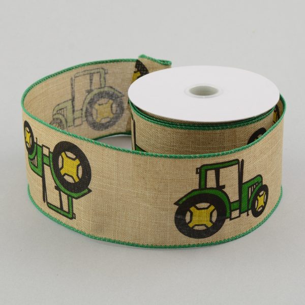 2.5  Natural Woven Canvas Green & Yellow Tractor Ribbon (10 Yards) For Discount