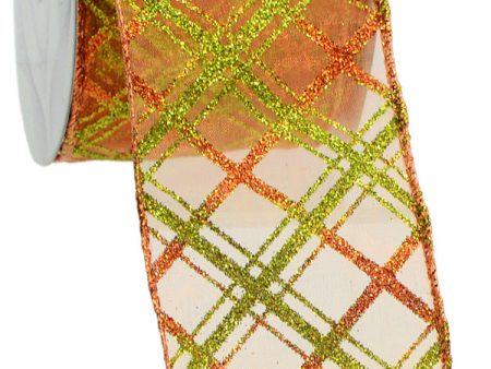 2.5  Sheer Diamond Ribbon: Orange with Lime (10 Yards) For Sale