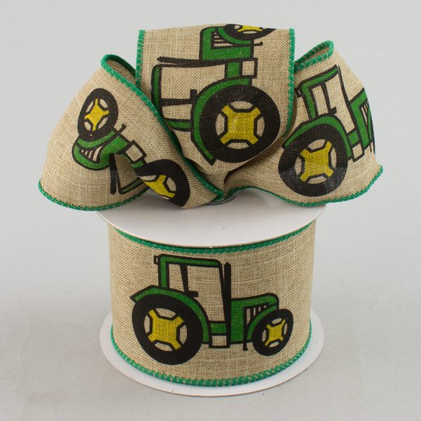 2.5  Natural Woven Canvas Green & Yellow Tractor Ribbon (10 Yards) For Discount