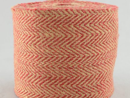 4  Jute Herringbone Ribbon: Natural & Red (10 Yards) For Discount