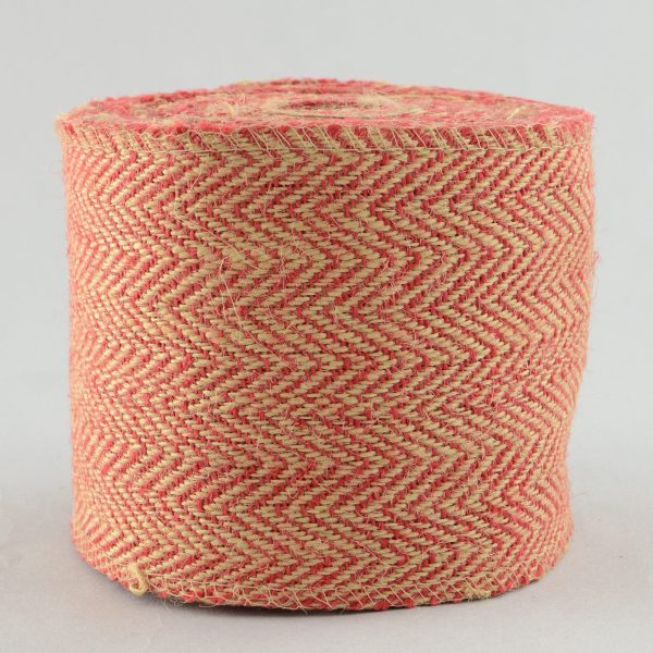 4  Jute Herringbone Ribbon: Natural & Red (10 Yards) For Discount