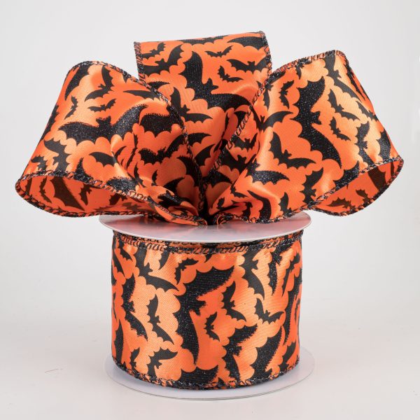 2.5  Orange Flying Bat Print Ribbon (10 Yards) Online now