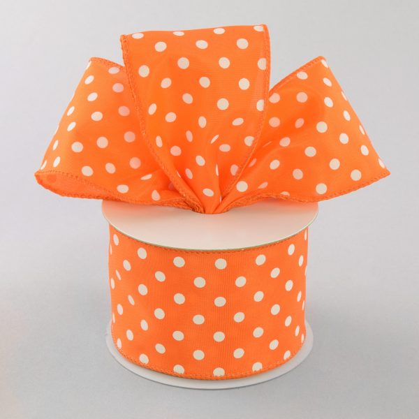 2.5  White Polka Dot Ribbon: Orange (10 Yards) on Sale