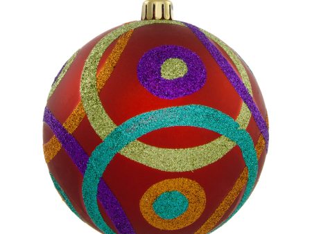 100MM Multicolor Glitter Circles Ball Ornament: Matte Red Sale