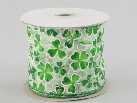 2.5  Sheer Clover Ribbon: White & Green (10 Yards) For Cheap