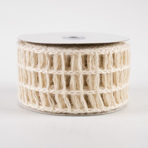 2.5  Jute Window Pane Mesh Ribbon: Cream (10 Yards) Fashion