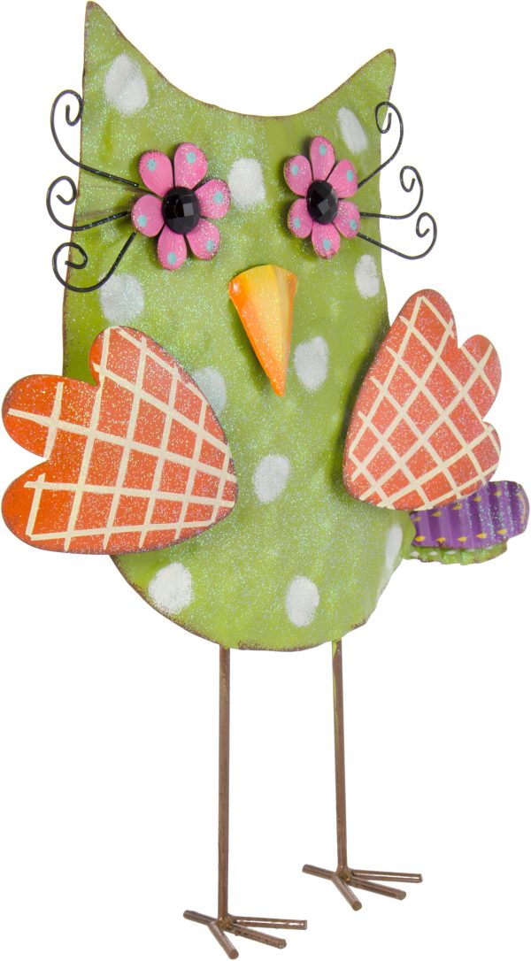 15  Polka Dot Metal Owl Standing Decoration: Green Online Sale