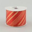 2.5  Red Gold Candy Cane Stripe Ribbon (10 Yards) Sale