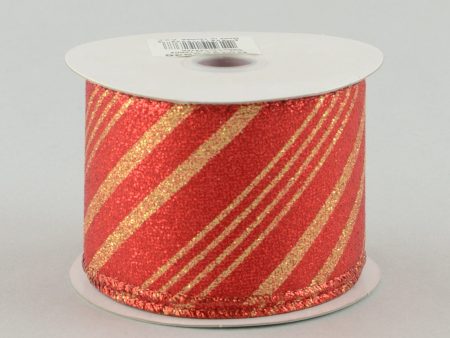 2.5  Red Gold Candy Cane Stripe Ribbon (10 Yards) Sale