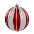 100MM Round Vertical Stripe Metallic Ball Ornament: Red, White & Silver Stripe For Cheap