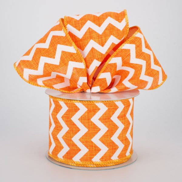 2.5  Canvas Chevron Ribbon: Orange & White (10 Yards) Online Sale