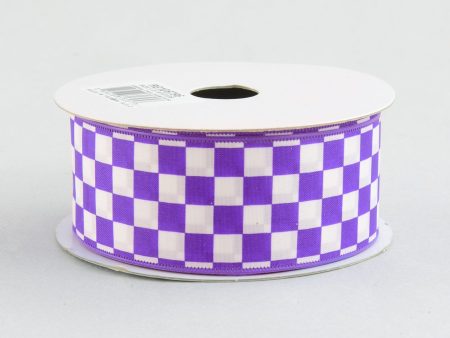 1.5  Purple and White Check Ribbon (10 Yards) Cheap