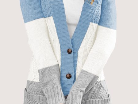 Blue Front Pocket and Buttons Closure Cardigan Discount