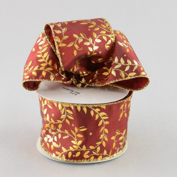 2.5  Burgundy Swirling Leaf Ribbon (10 Yards) Online