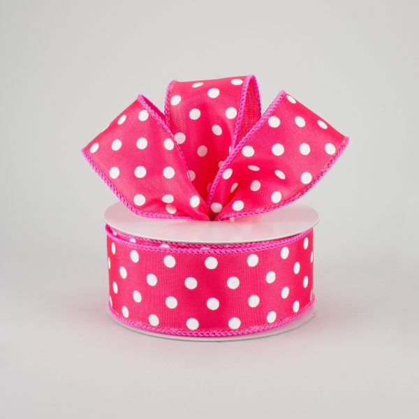 1.5  White Polka Dot Ribbon: Hot Pink (10 Yards) For Discount