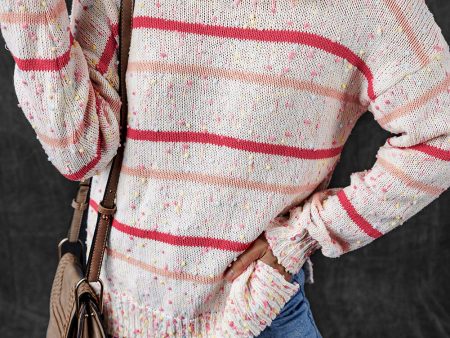 Pink Striped Confetti Knit Sweater For Cheap