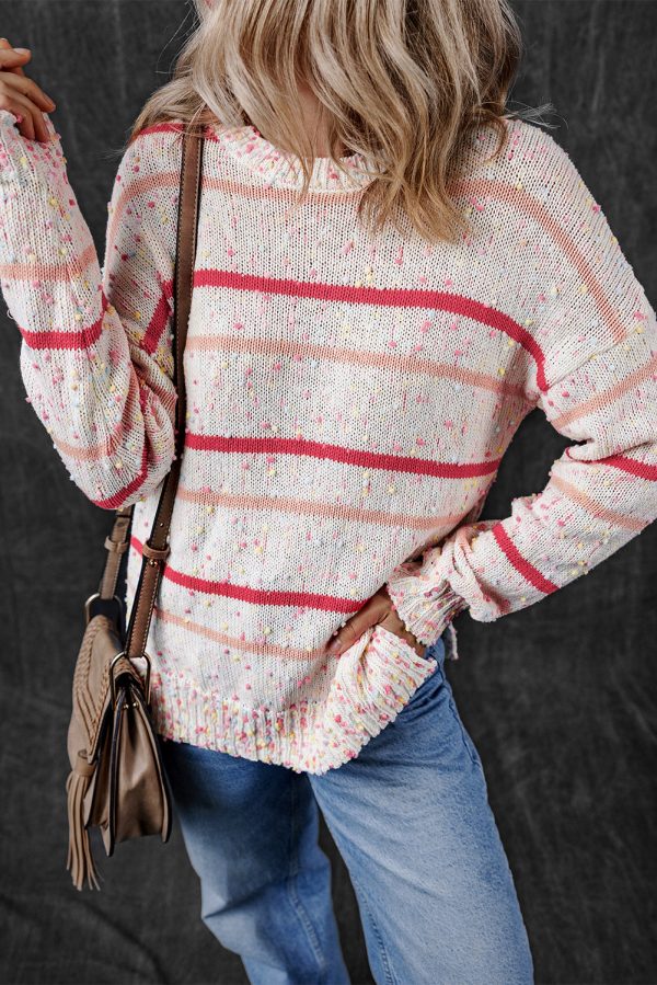 Pink Striped Confetti Knit Sweater For Cheap