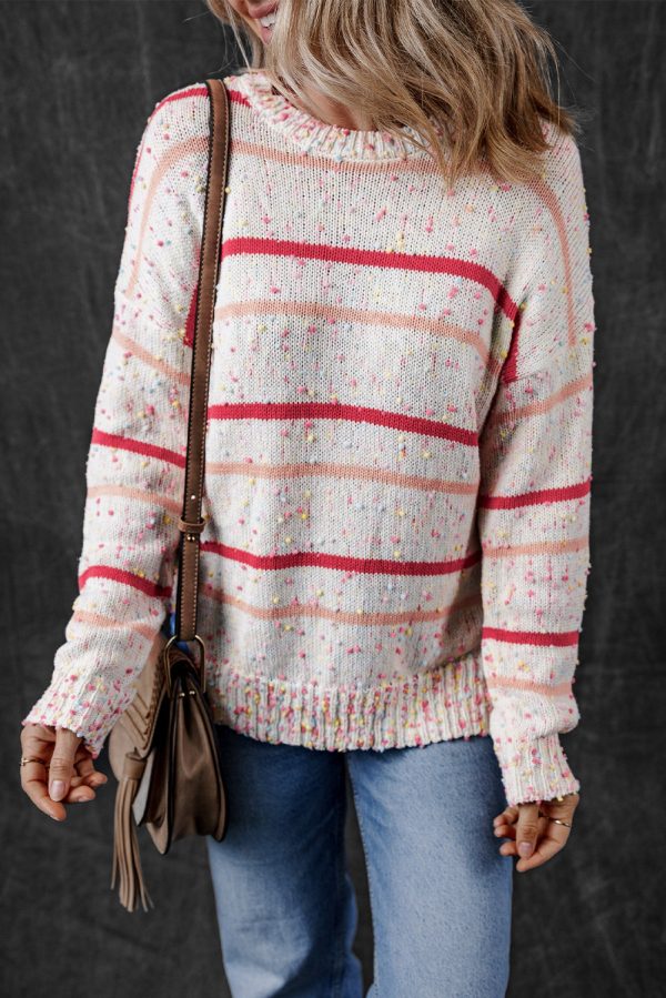 Pink Striped Confetti Knit Sweater For Cheap