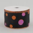 2.5  Glitter Dots Ribbon: Orange Black Purple (10 Yards) Supply