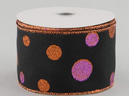 2.5  Glitter Dots Ribbon: Orange Black Purple (10 Yards) Supply