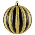 100MM Round Vertical Stripe Metallic Ball Ornament: Black & Gold Online now