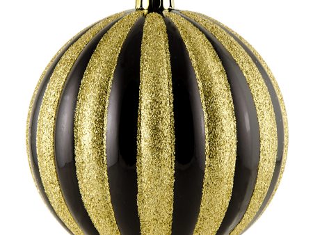 100MM Round Vertical Stripe Metallic Ball Ornament: Black & Gold Online now