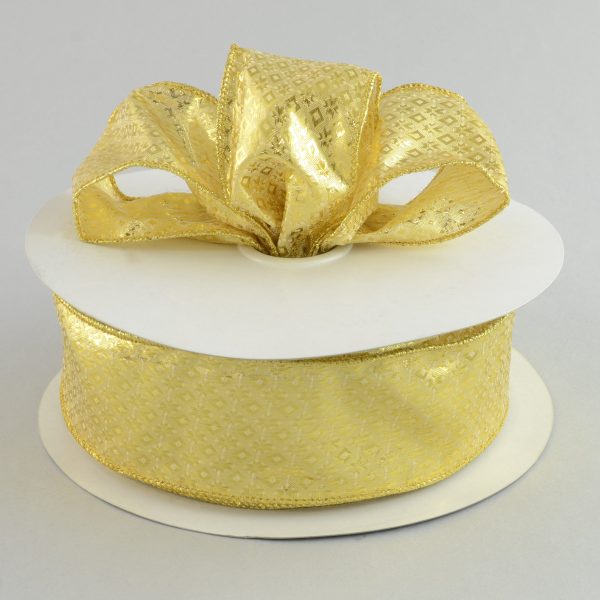 2.5  Gold Lamé Diamond Pattern Ribbon (50 Yards) Supply