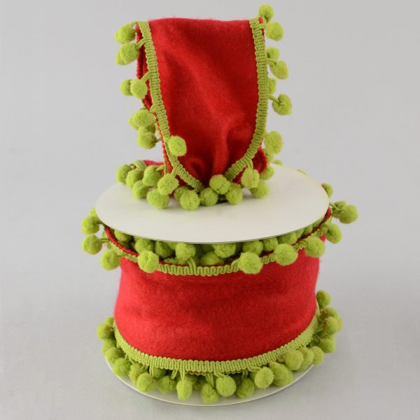 4  Pom Pom Ribbon: Red & Lime (5 Yards) For Discount