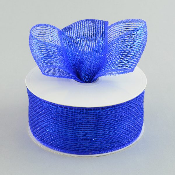 2.5  Poly Deco Mesh Ribbon: Metallic Royal Blue Online Sale