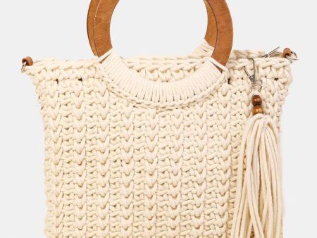 Fame Crochet Knit Convertible Tote Bag with Tassel Online Sale