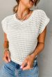 White Hollow Out Knit Cap Sleeve Top For Discount