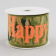 2.5  Camouflage Happy Happy Woven Ribbon: Woodland Green & Tan (10 Yards) Fashion