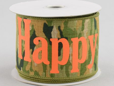 2.5  Camouflage Happy Happy Woven Ribbon: Woodland Green & Tan (10 Yards) Fashion