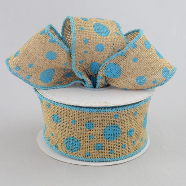 2.5  Burlap Polka Dot Ribbon: Turquoise (10 Yards) For Discount