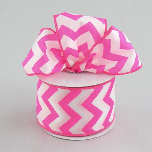 2.5  Satin Chevron Ribbon: Hot Pink & White (10 Yards) Discount