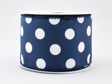 2.5  Satin Polka Dot Ribbon: Navy with White (10 Yards) Supply