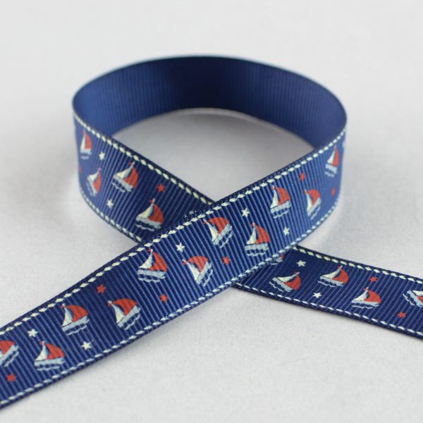 5 8  Sailboat Grosgrain Ribbon: Navy, Ivory & Red (25 Yards) Fashion