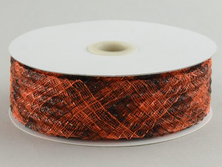 1.5  Deco Flex Mesh Ribbon: Orange Black Plaid (30 Yards) For Sale