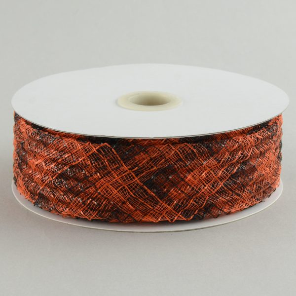 1.5  Deco Flex Mesh Ribbon: Orange Black Plaid (30 Yards) For Sale