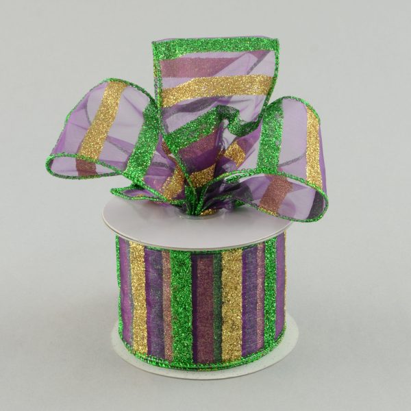 2.5  Sheer Glitter Stripe Mardi Gras Ribbon (10 Yards) Online