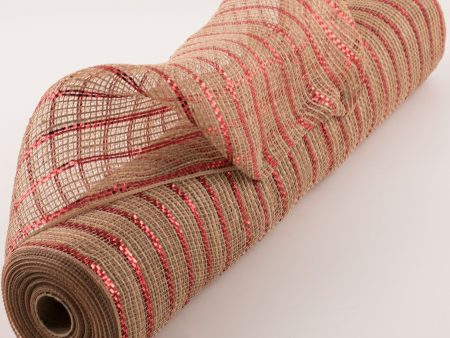 21  Poly Jute Deco Mesh: Natural & Red Metallic Stripe (10 Yards) For Cheap