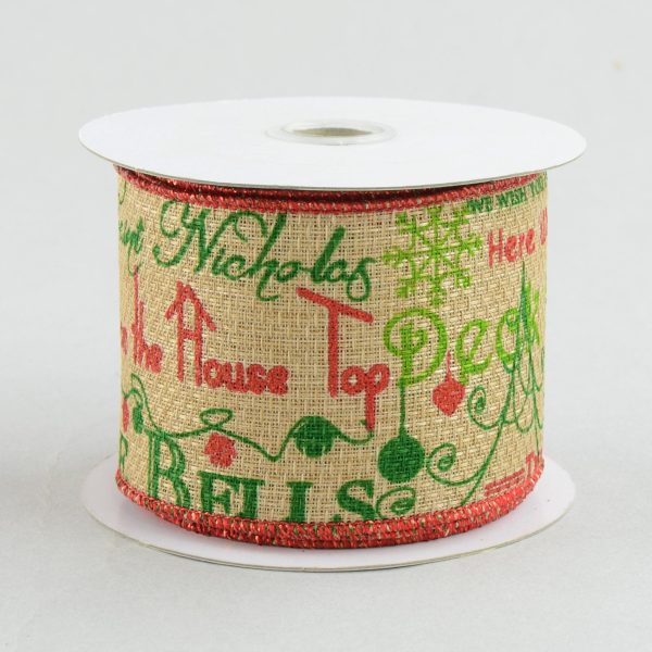 2.5  Faux Burlap Christmas Songs Ribbon: Red & Green (10 Yards) Discount