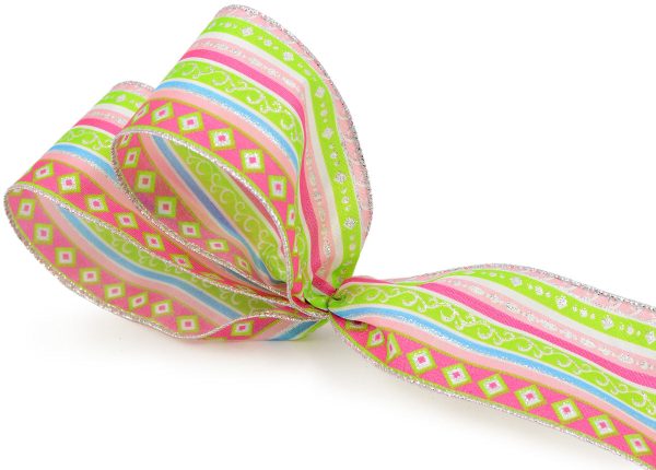 2.5  Lime Pink Blue Multi-Stripe Ribbon (10 Yds) Cheap