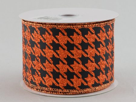 2.5  Orange & Black Glittered Houndstooth Ribbon (10 Yards) For Discount