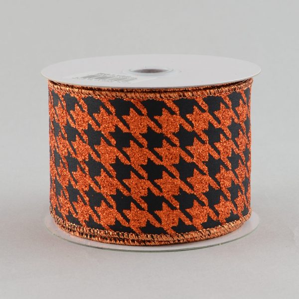 2.5  Orange & Black Glittered Houndstooth Ribbon (10 Yards) For Discount