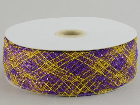 1.5  Deco Flex Mesh Ribbon: Purple Gold Plaid (30 Yards) Supply