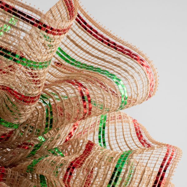 10  Poly Jute Deco Mesh: Natural & Emerald Red Metallic Stripe (10 Yards) Discount