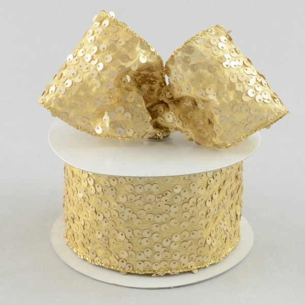 2.5  Satin Sequins Ribbon: Gold (10 Yards) Online Sale