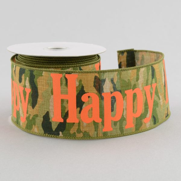 2.5  Camouflage Happy Happy Woven Ribbon: Woodland Green & Tan (10 Yards) Fashion